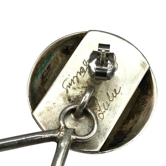 Retro Statement Geometric Dangle Earrings, Signed Artisan Leslie, Sterling Silve - Picture 7 of 7